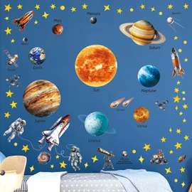 DECOWALL DS12-8077 Solar System Wall Stickers peel and stick removable nursery kids room décor stars boys girls planet space playroom glow in the dark earth moon galaxy