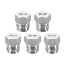 sourcing map 5pcs 304 Stainless Steel Pipe Plug Fitting 1/4" PT Male Thread Outer Hex Head Cap Hexagonal Head Bung Plugs Fittings for Air Water Oil Gas Tube