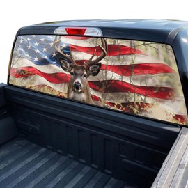 NPVU American Flag Truck Rear Window Decals - Deer Perforated Vinyl See-Through Stickers, Gifts for Men, Dad, Boyfriend, Truck Owners, Easy to Install, UV Resistant, Large 65x17IN