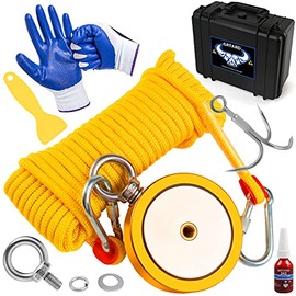 GRTARD Fishing Magnet, 2625LBS Pulling Force Double Sided Magnet Fishing with Case, Perfect Fishing Magnet Kit for Magnetic Fishing and Heavy Duty Use, 4.57inch Diameter