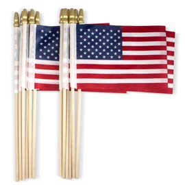 Anley Lot of 12 US National Stick Flags, 4 x 6 Inch American Flags with Wooden Pole and Gold Spear Top - For July 4th, Memorial Day, Veterans Events, Grave Markers (Pack of 12)