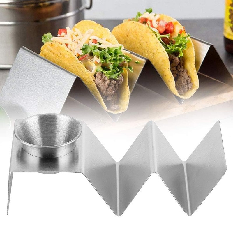 Stainless Steel Taco Holder, Silver Pancake Stand Rack with Sauce