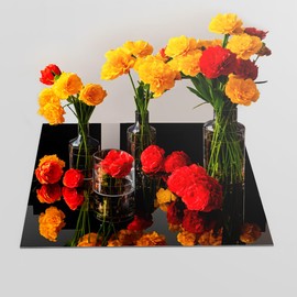 CRYSFLOA Black Square Mirrors Centerpieces for Tables 10’’ Peel and Stick Mirror Backsplash Acrylic Square Centerpiece Trays Plates for Wedding, Birthday Party, Christmas, Wall Decor 12 PCS