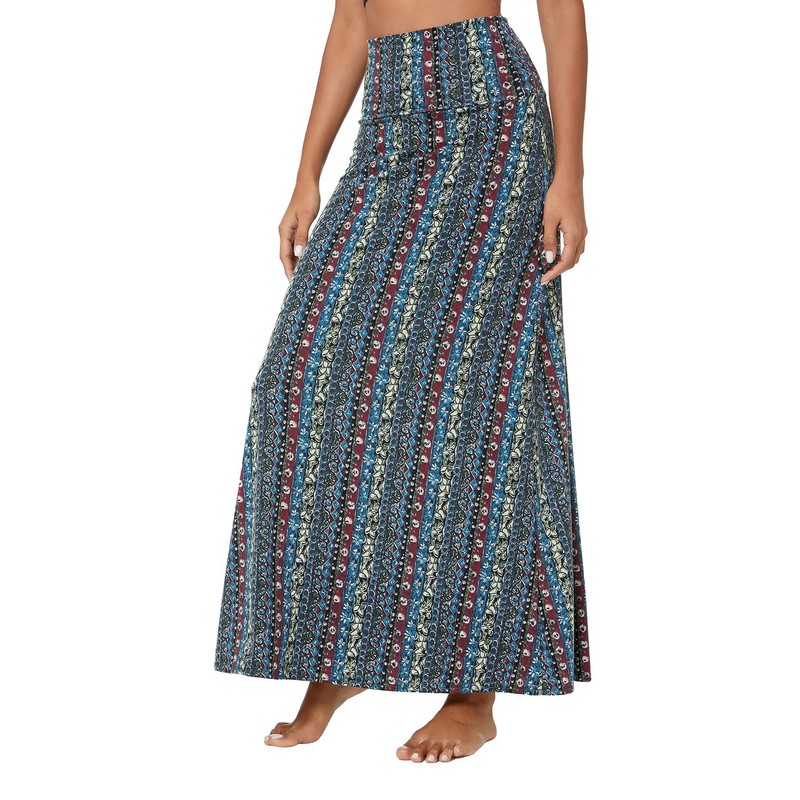 Women's Summer High Waist Boho Yoga Maxi Skirt Elastic Pull