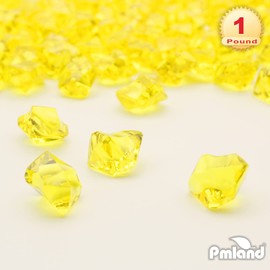 PMLAND Clear Fake Ice Rocks – 180 Pcs Large Yellow Acrylic Gems Crushed Plastic Diamonds Vase Filler for Centerpieces, Theme Décor, Holidays, Parties, Aquarium & Table Scatter