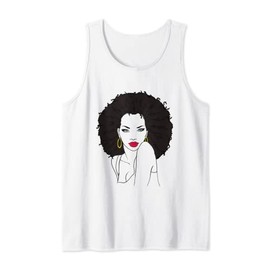 Black Girl Natural Hair Afro Woman Diva Red Lips Blue Eyes Tank Top