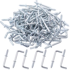 Metal Screw in Hooks, 100pcs 3/4 Inch Right Angle Screw Hooks Square Bend Hooks Self - Taping Scew Hook for Hanging, Sliver