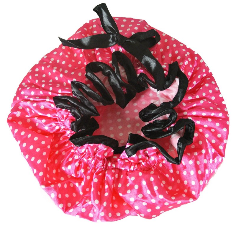Kella Milla Stylish Satin Shower Cap - Pink Polka Dots