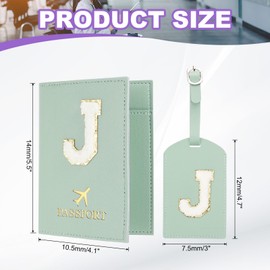 PATIKIL Passport Holder for Travel, Initial Passport Cover and Luggage Tag Set with Alphabet Chenille Letter Patch Travel Wallet Bag Suitcase Identifier for Women Family Travel Green J