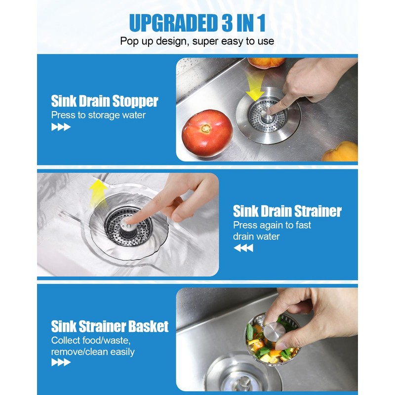 Abigio Kitchen Sink Drain Strainer Stainless Steel Stopper Anti-Clog Basket