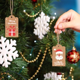 VEYLIN Christmas Paper Tags, 100 Xmas Kraft Paper Name Hanging Labels with 65 Yard Twines