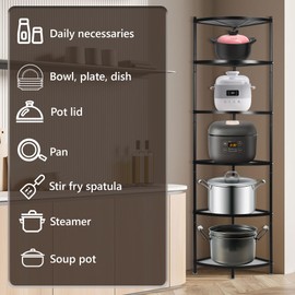 bimiti 6-Tier Kitchen Corner Shelf Triangular Corner Pot Rack Storage Shelf Multi-tier,Carbon Steel Cookware Stand Home Storage Organizer Holder for Pans Pots and Kettles