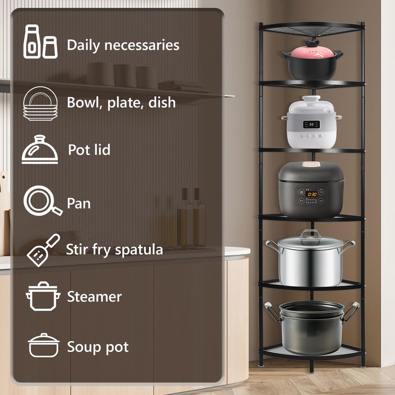 bimiti 6-Tier Kitchen Corner Shelf Triangular Corner Pot Rack Storage