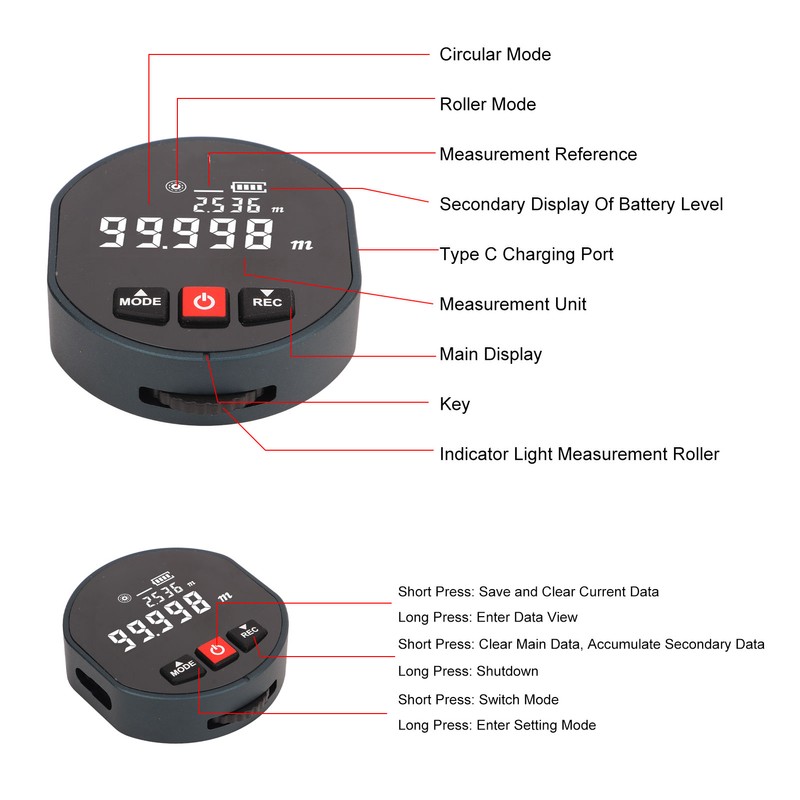 Distance Measure Infrared Distance Meter Digital Display Roller Measuring Tool