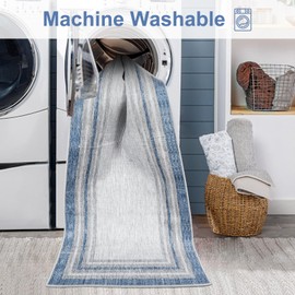 Beeiva Border Blue Rugs for Entryway, 2x3 Throw Rugs wiht Rubber Backing, Modern Printed Small Kitchen Rugs Non Slip Washable Accent Rugs for Bedroom Indoor Bathroom