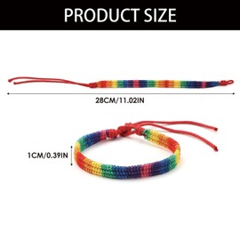 2 Pcs Gay Pride Rainbow Bracelet,Men Women Unisex Pride Bracelet,Adjustable Friendship Wristbands,Hand Woven Rainbow Wristband,Friendship Charm Band,Pride Accessories,for Boy and Girl Daily Wear