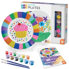 MindWare Paint Your Own Porcelain Plates - Kit Includes 2 Porcelain Plates, 12 Paints, 2 Paint Brushes, and 2 Stands