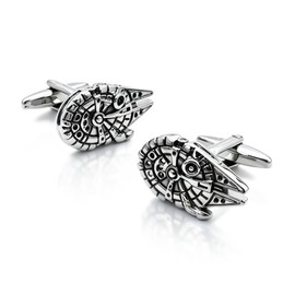 Men's Silver Plated Brass Spaceship Cufflinks - Galactic Starfighter Design for Formal Wear, Classic Movie Themed Cufflinks, Gift for Fans, Collectors, Groomsmen (Black)