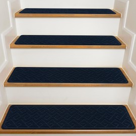 Stair Treads for Wooden Steps, 8" X 30" Non Slip Carpet Stair Treads with Reusable Adhesive for Kids Elders and Dogs, Surface Polyester TPR Backing Stair-Runner 15PCS