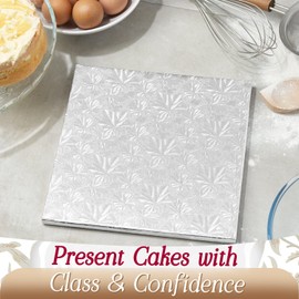 Cakebon Cakebon Cake Boards Square - Sturdy 1/2 Inch Thick Drums - 10 Inch Professionally Wrapped Edges Silver 3-Pack