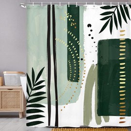 Torich Green Mid Century Shower Curtain for Bathroom, Boho Abstract Modern Geometric Decor Bath Curtains, Fabric Waterproof Shower Curtains for Bath with 12 Hooks (69'' × 78'', Green)