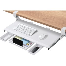 ETHU Keyboard Tray Under Desk, Pull Out Keyboard & Mouse Tray with C-clamp, Ergonomic Desk Keyboard Tray Slide Out, Pull Out Platform Drawer for Home and Office(White)