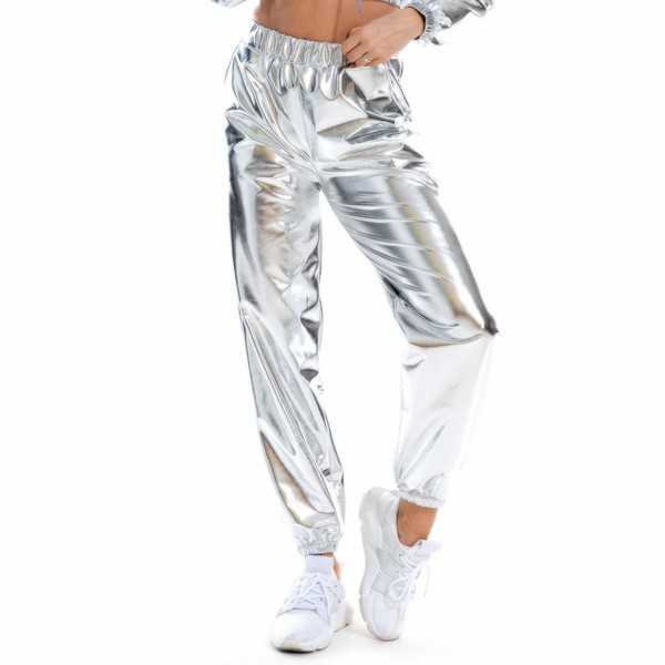 NewL Women's Metallic Shiny Jogger Casual Holographic Colour Streetwear Trousers