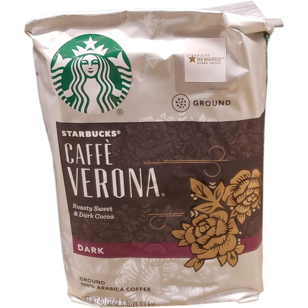 Starbucks Caffe Verona Dark Roast Ground Coffee, Roasty Sweet & Dark Cocoa, 40 Ounce