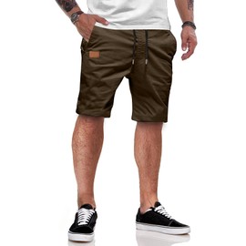 Jmierr Men's Summer Chino Shorts, Cotton, Elastic Waist, with Pockets, G Brown