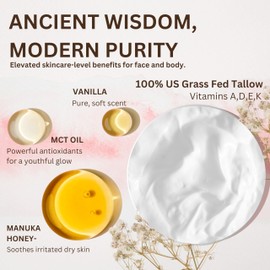 Liné Naturals Whipped Beef Tallow for Skin - 100% Pure, Grass Fed Tallow Moisturizer for Face and Body - Organic Honey Beef Balm for Sensitive Skin - Quick Absorbing Hydration (Vanilla Cloud)