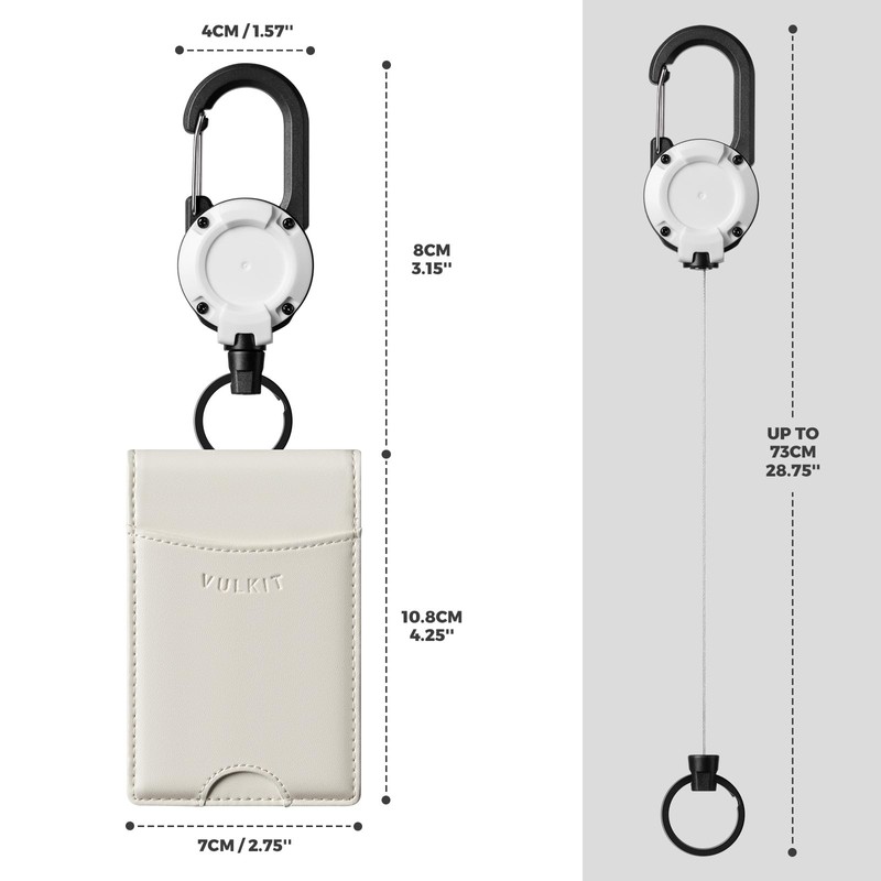 VULKIT Badge Holder Retractable Clip, Leather Bifold Double ID Card
