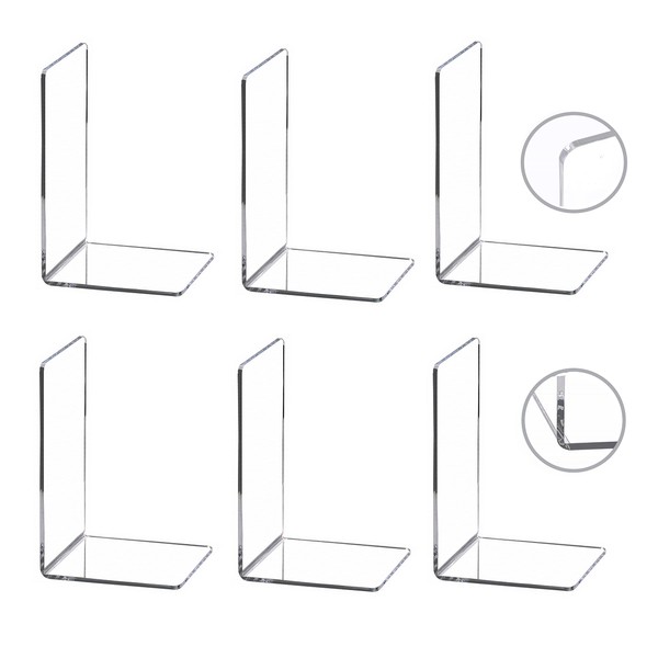 CY craft 6 Pieces/3 Pairs Bookends,Clear Acrylic Bookends for Shelves,Heavy Duty Book Ends and Desktop Organizer,Book Stopper for Books/Movies/CDs,7.3x4.8x4.8 inch