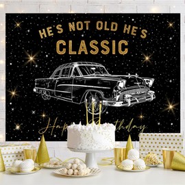 Aperturee 7x5ft Retro Car Backdrop for Birthday Party Hes Not Old Hes Classic 1950s Vintage Car Funny Classic Car Shining Star Black Nostalgia Photography Background Photo Booth Props, ZH0G264-VD