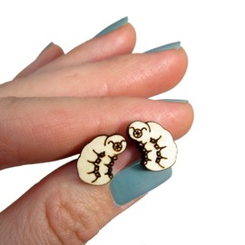 Cute Tardigrade Moss Piglet Water Bear Wood Pendant Stud Earrings, Scientific Science Microscopic Creature Statement Jewelry