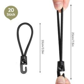 Moinkerin Pack of 20 10 cm Black Bungees with Hooks - Waterproof and UV Resistant Expander with Hooks & Tarpaulin Tensioners, Suitable for Fixing Tarpaulins, Camping Tents