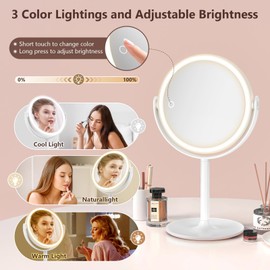 1X/10X Magnifying mirror with light，Magnifying Mirror with 3 Colors Lights,makeup mirror with lights,mirror for desk，Rechargeable double sided lighted makeup mirror,Brightness Adjustable 8.6"Large
