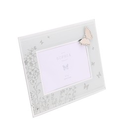 Sophia - Classic Silver Butterfly Glass Picture Frame With Bee Detail - 6" x 5" - Self Standing Horizontal Photo Frame With Easel Back - Contemporary Homeware & Gifting - H: 23cm x W: 18.