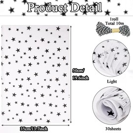 Jwssor Star Tissue Paper,30sheets Christmas Tissue Paper,1roll 10m String,14x20inch Gift Wrapping Paper for Xmas Birthday
