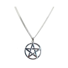 Unisex Sterling Silver Pentacle Pentagram Wicca Pendant on 60 cm Medium Diamond-cut Curb Chain 925 Sterling for Men or Women with Gift Box