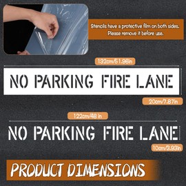 No Parking Fire Lane Stencil, 4 Inch High Letters on 8x52 Inch Reusable Silicone Mat, for Professional Parking Lot Marking, Asphalt Concrete Curb Painting, Road & Pavement Stenciling