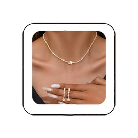 Unicra Gold Bridal Wedding Jewelry Set Rhinestone Necklace Earrings Sets Crystal Formal Costume Jewelry for Women and Brides (Gold Rhinestone)