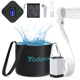 Tadomoe Portable Camping Shower with Portable Shower Pump, 5 Gallons Shower Bag for Water Storage, Rechargeable 5200mAh Camping Shower Pump w/Shower Head & Shower Sprayer for Camping,Beach,Outdoor