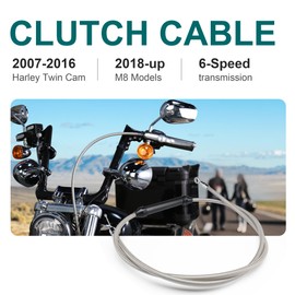 MoKitDora 62-15/16" Twin Cam Clutch Cable Stainless Steel Braided for 2007-2016 Harley Touring Dyna Softail & '18-Later M8 Models 6 Speed Transmission with Mechanical Clutch, Chrome