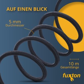 fuxton® Rubber Cord (5 mm x 10 m), Expander Rope, Rubber Lead, Bungee Cord Marine, Tension Rubber, Sold by the Metre, Black