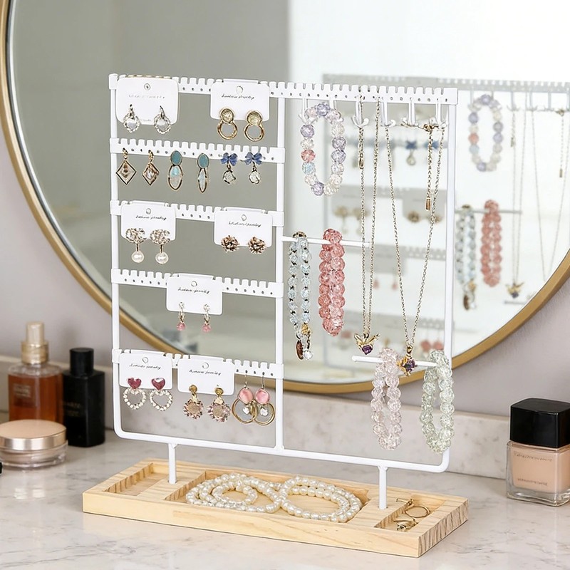 Vellure Jewelry Organizer Drawer – Wooden Base with Metal T-Bars,