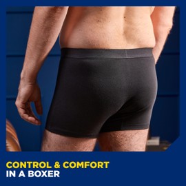 Tena Men Washable Mens Boxers Soft, Comfy and Secure Boxers for Drips and Dribbles Invisible Protection Light Absorption Pack of 1 Black Size L