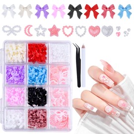 500 Pcs 3D Nail Charms, Multi Shapes Colorful Nail Charms DIY Nail Art Charms Accessories Cute Pearl Heart Star Moon Bow Rhinestones Nail Charms for Nail DIY Art Crafts Jewelry Decoration Accessories