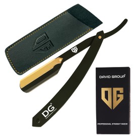 DG® Cut Throat Razor Kit - 24k GOLD Lock Matte Black Color - Straight Edge Razor for Barbers & Personal Use - Stainless Steel - Moustache & Beard Shaving - Shaving Kit