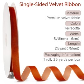 Terracotta Velvet Ribbon 5/8 Inch 25 Yards Vintage Thin Burnt Orange Velvet Ribbon for Christmas, Autumn Weddings, Fall Harvest Festival, Thanksgiving, Gift Wrapping, Bows Making, Sewing Trim, Crafts