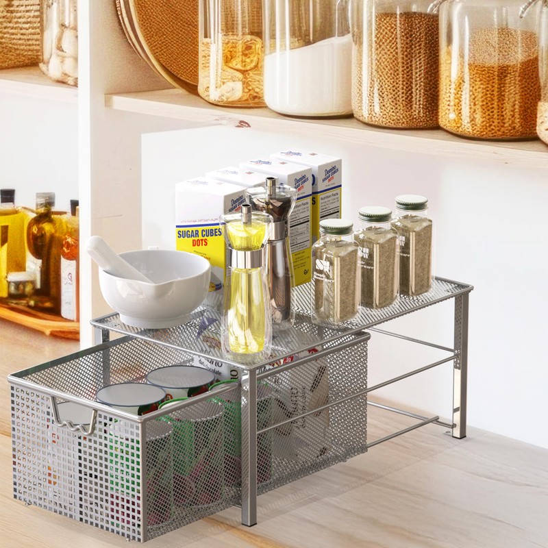 Deco Brothers Stackable Pull Out Cabinet Sliding Basket with Dividers,
